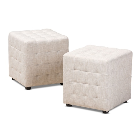 Baxton Studio Elladio Beige Upholstered Tufted Cube Ottoman, PK2 156-9296